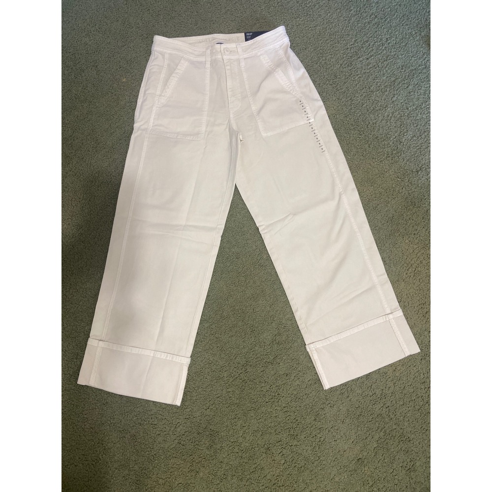 AE Stovepipe High-Rise Stretch Pants Cream Wide Leg 6 Short 5489-210